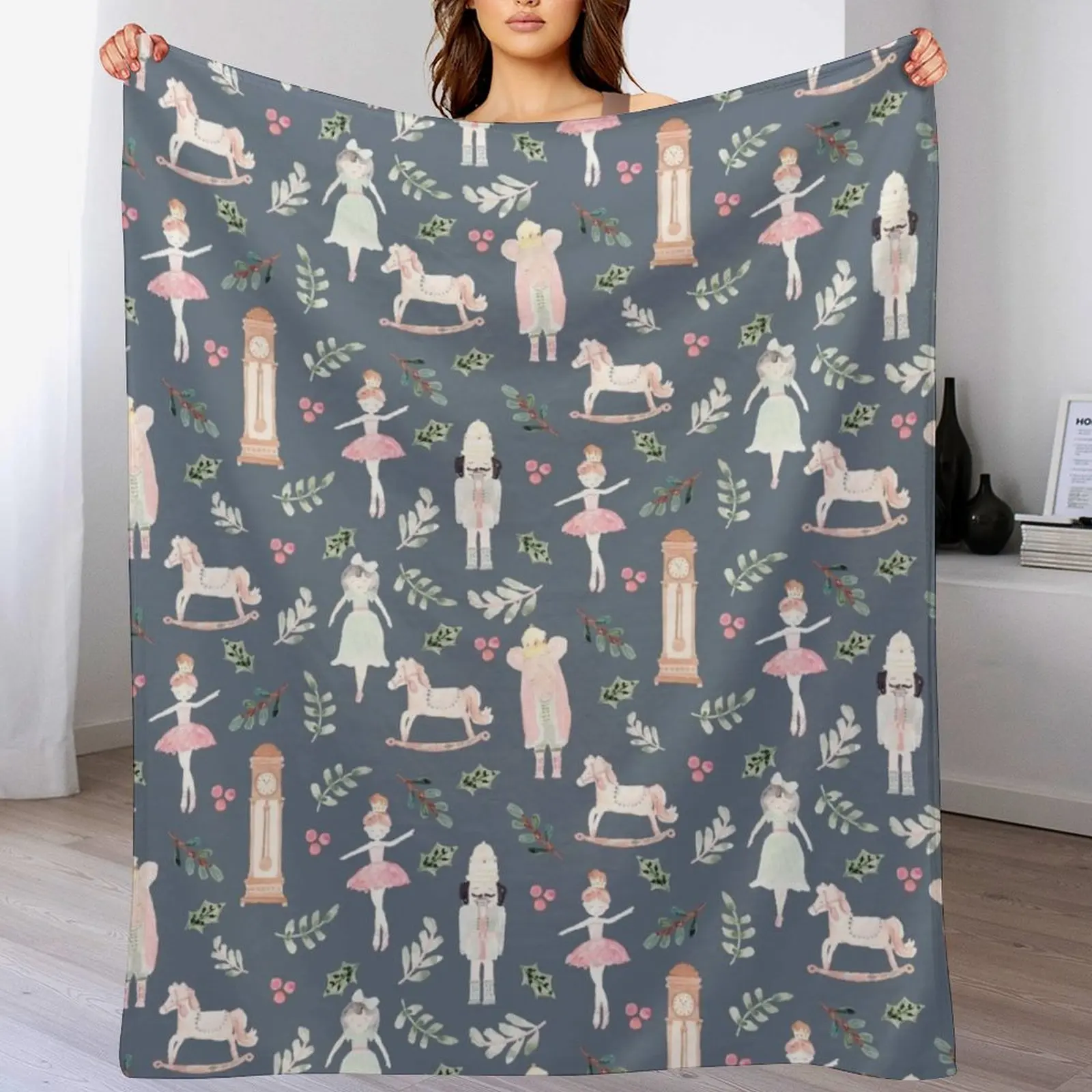 

The Nutcracker _ navy watercolor Throw Blanket Decoratives warm for winter Sofas Thin Blankets