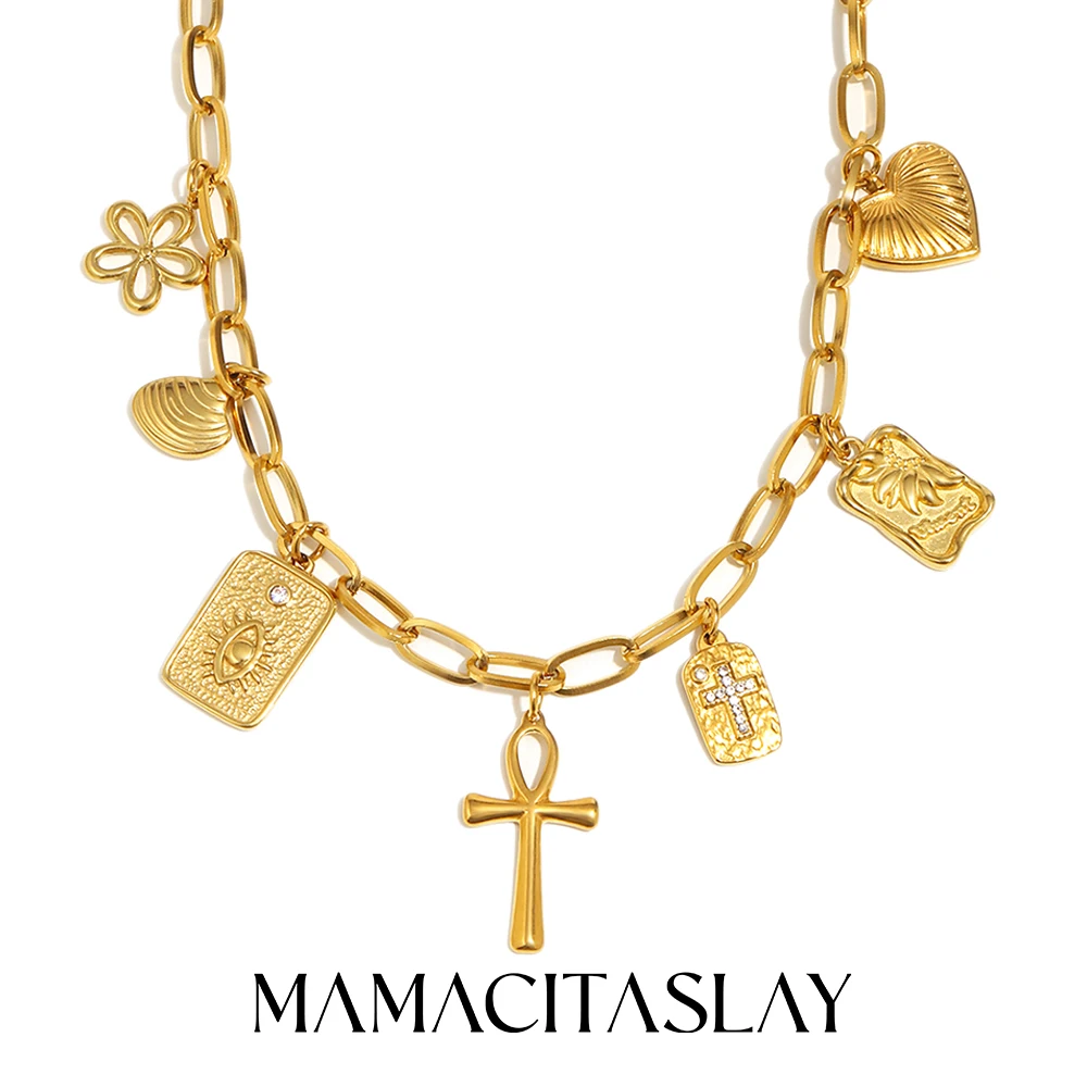 

MamacitaSlay 316L Stainless Steel Zircon Cross Flower Necklace Party Waterproof Jewelry Women's Charm Handmade Neck Jewelry Gift