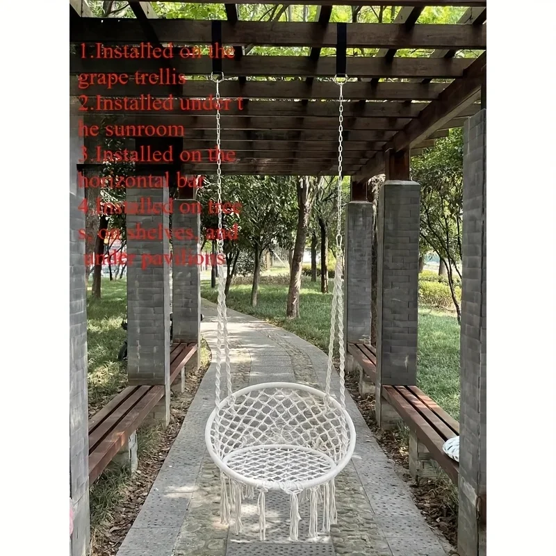 كرسي معلق داخلي واحد شرفة منزلية سوينغ سلة شبكية حبل القطن المنسوجة كرسي الروطان مهدب سوينغ كرسي مريح