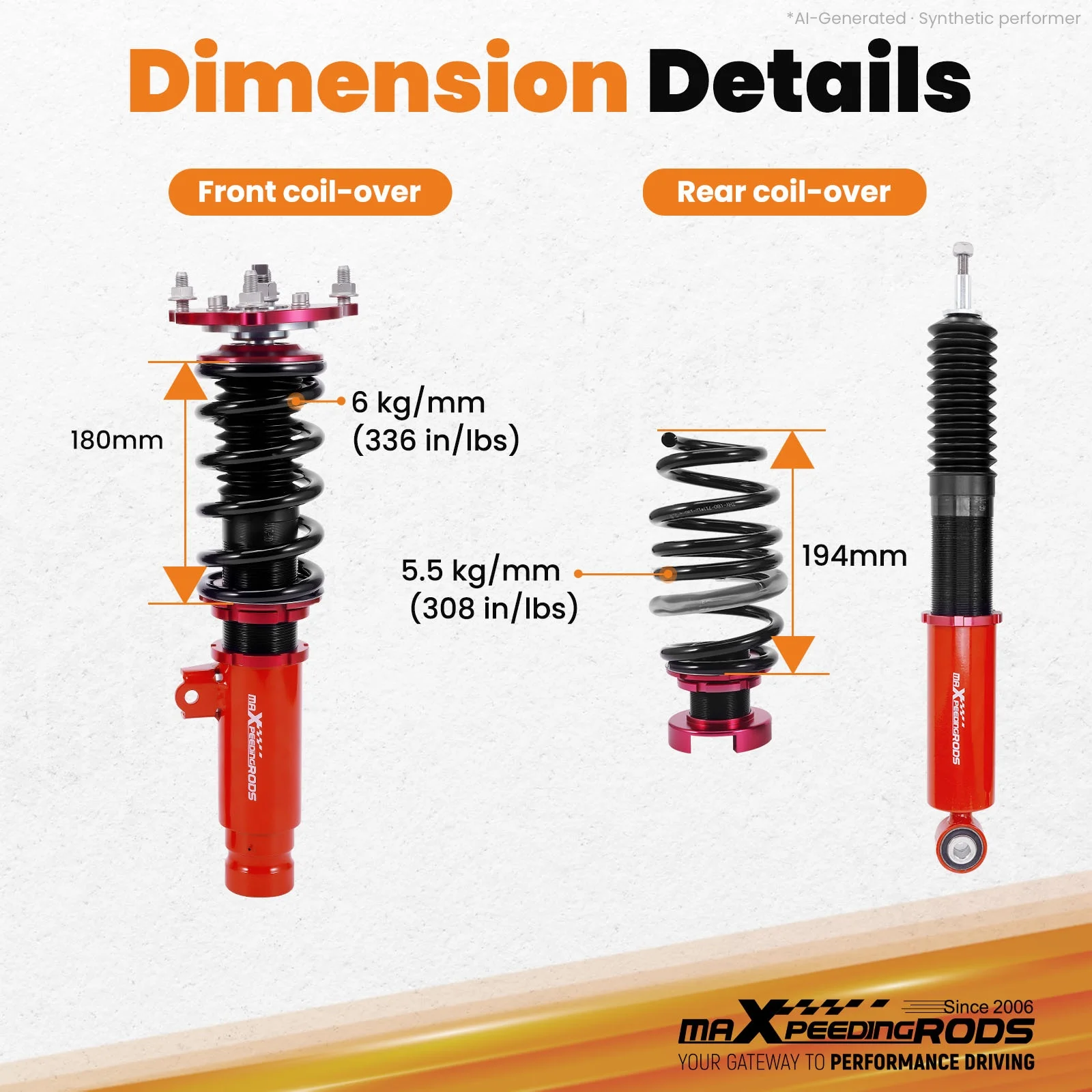 MaXpeedingrods Coilovers Suspension Springs Kit For Honda Civic 2016+ Hatchback