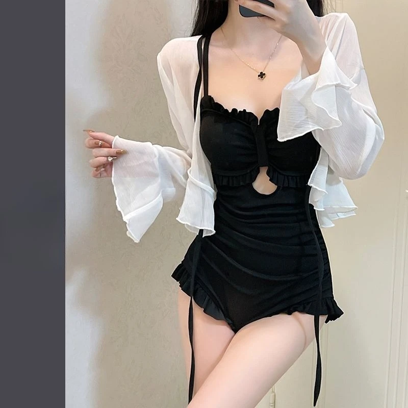 2026 Summer Women Long Sleeve Swimsuit Conservative One Piece Tummy Control Bathing Suit