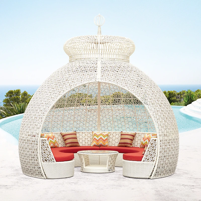 Customized outdoor rattan sofa bed swimming pool birdcage leisure lounge chair scenic spot seaside beach sun room creative