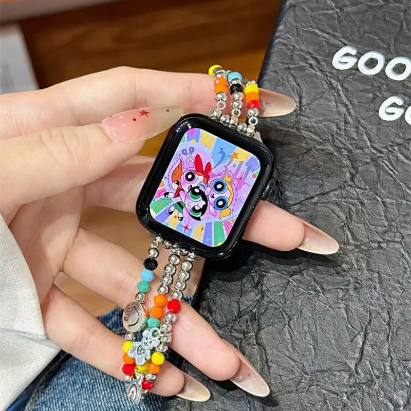 قوس قزح كاندي حبة سوار حزام متوافق مع iWatch حزام 38 مللي متر 40 مللي متر 41 مللي متر 42 مللي متر 44 مللي متر 45 مللي متر 49 مللي متر حزام اليدوية المألوف
