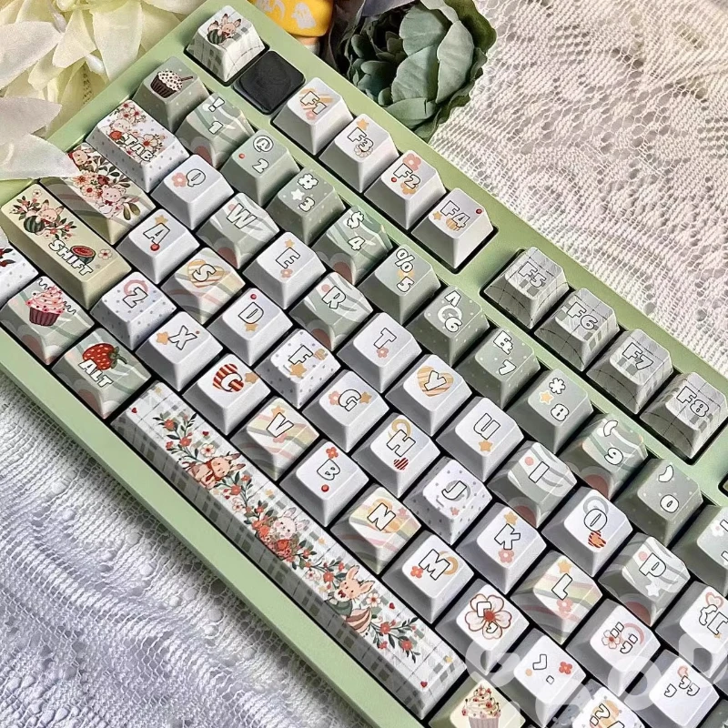 

Banxia Keycaps Custom Cherry Profile/KCA PBT point key cap Cute Green for Mechanical Keyboard Keycaps Heat Sublimation Office