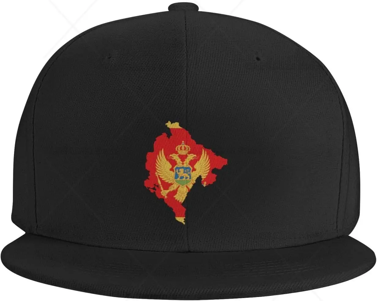 

Baseball Cap Flag Map of Montenegro Flat Brim Hat Black for Men Women Snapback Cap One Size