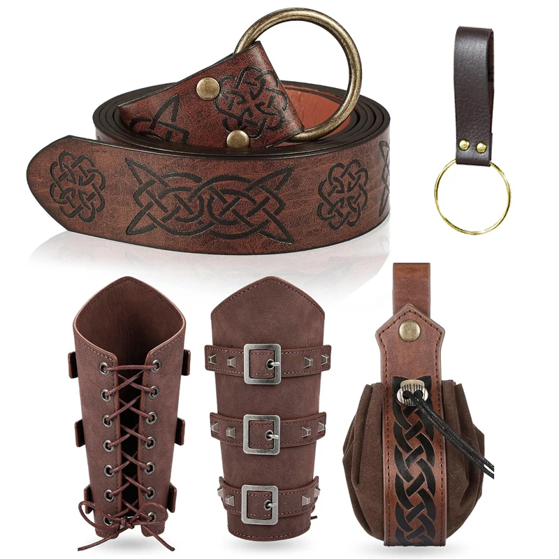 

3pcs/5pcs medieval retro belt, wrist guard/money bag/keychain/belt set Renaissance Viking accessories Halloween role-playing cos