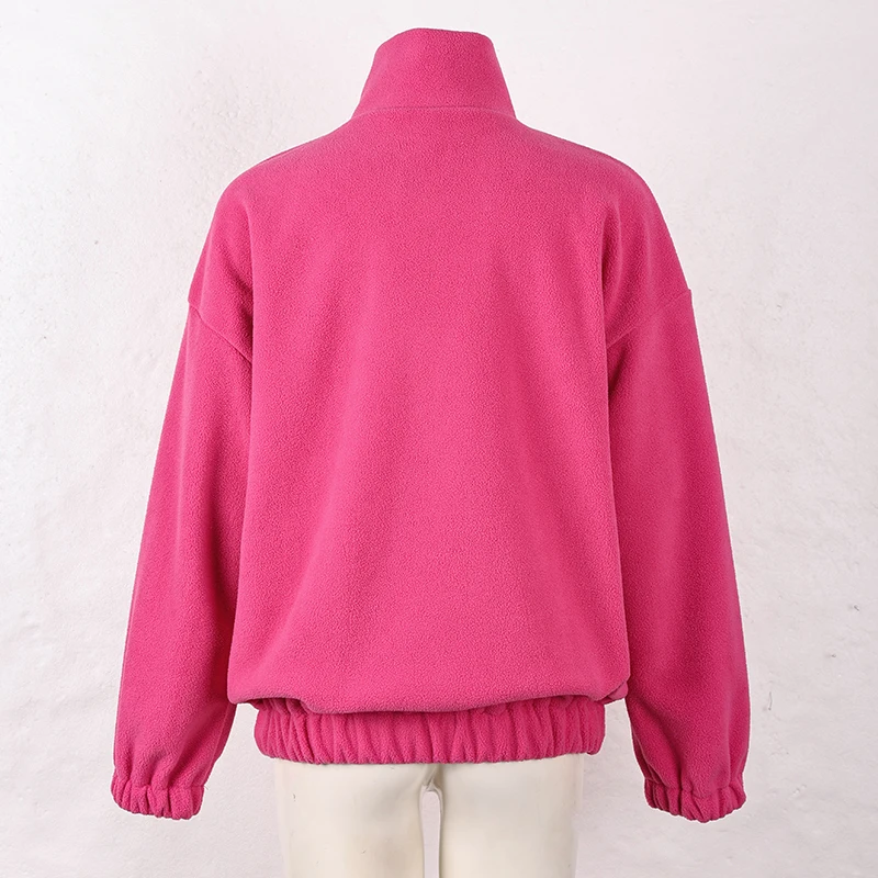 Rosa Winter-Lammfell-Hoodie für Damen mit Reißverschluss und Kragen, Fleece-Pullover für Frauen – Detail 21