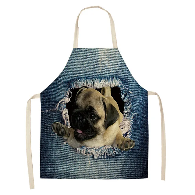 1Pcs Bulldog Dachshund Kitchen Aprons Unisex Dinner Party Cooking Waist Bib Cotton Linen Pinafore Cleaning Tools 55x68cm