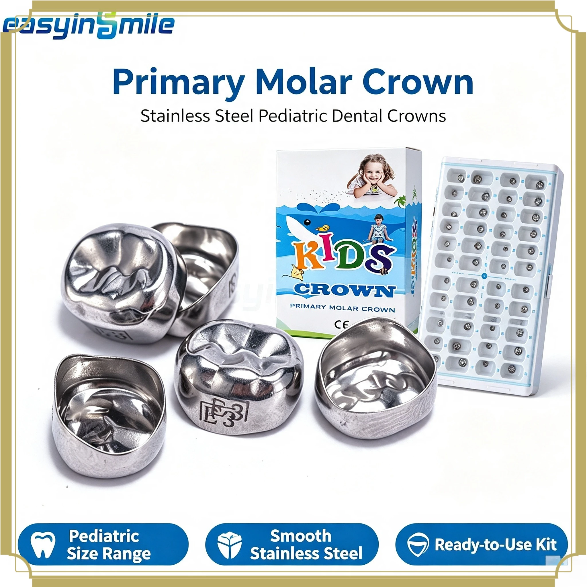 48/96Pcs Pediatric Dental Crowns Kit Preformed Primary Molar Stainless Steel Temporary Crown Kit for Kids Adult
