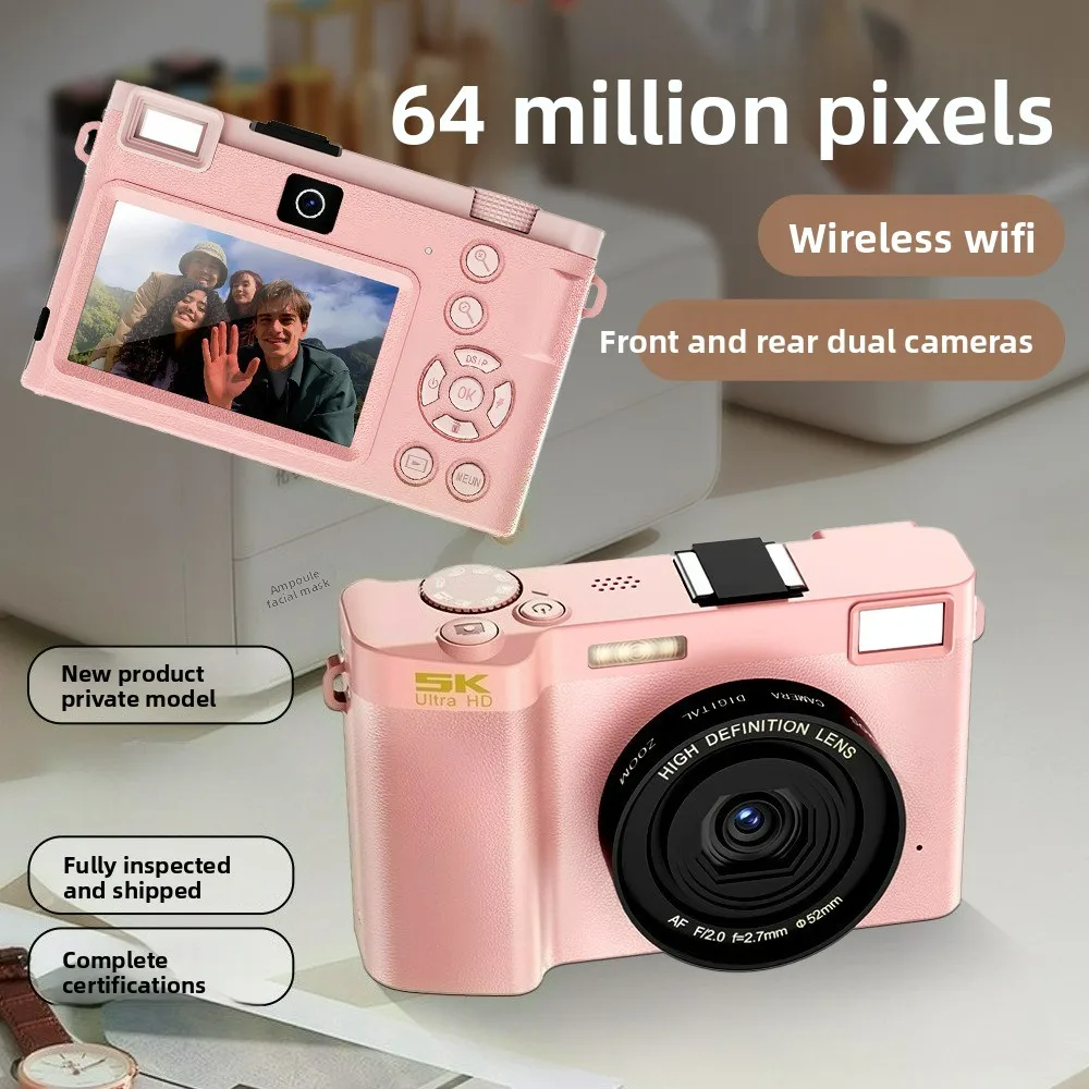 

5K WIFI Full HD Digital Camera64MP AP Remote Control Sports Digital Camera Dual Lens18X Zoom Shooting,3IPS Screen Front and Rear