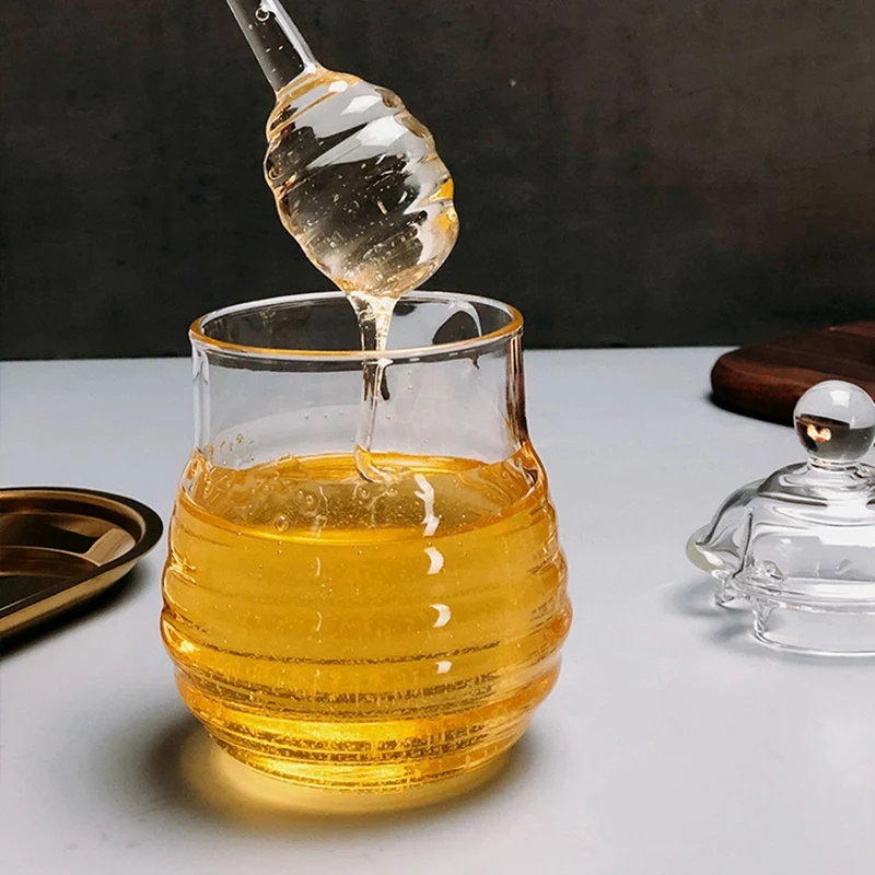 Glass Honey Jar High Borosilicate Glass Kitchen Jar Honey Pot With Dipper And Lid Storage Jar Container 250ML image 3