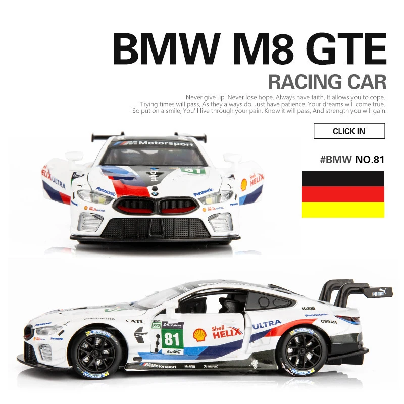 1:32 BMW M8 M4 M6 GTE Le Mans Diecast Metal Toy Model Racing Car:Pull Back Educational Collection Boy Gift A30