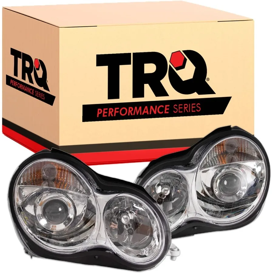2 Piece Headlight Assembly Set with Enhanced Performance Halogen Lighting and Chrome Bezel Design for Driver and Passenger Side