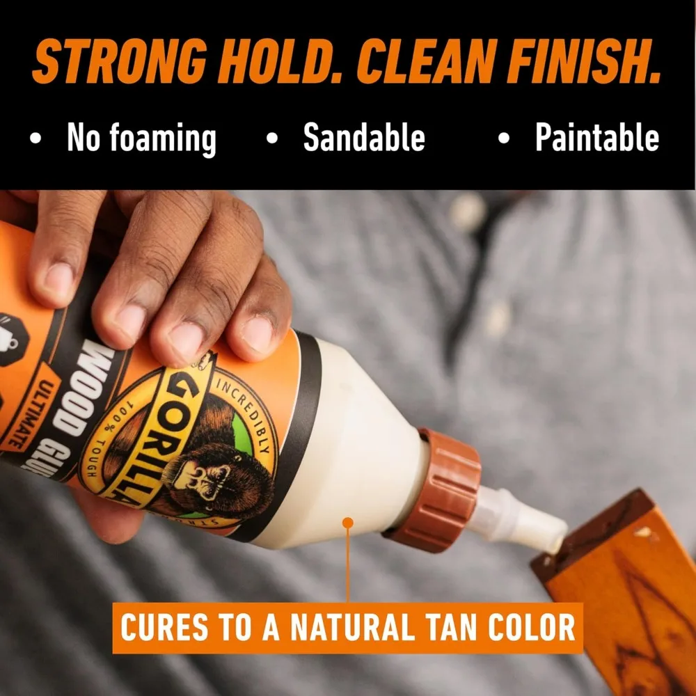 Waterproof Wood Glue, Natural Tan Color, 18 oz for Indoor/Outdoor Projects and Repairs