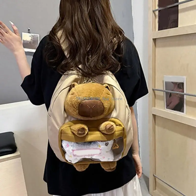 340D Large Capacity Shoulder Bag Capybaras Plush Animal Spliced Cartoon Backpack
