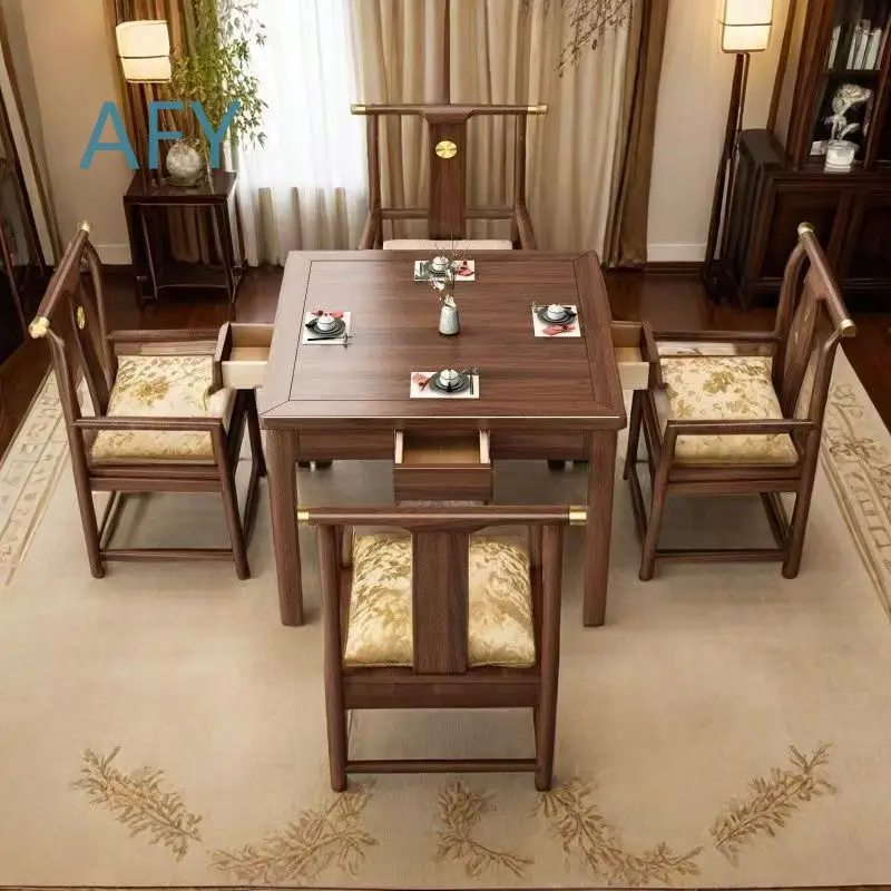 Solid Wood Tea Table Set for Card Games and Mahjong Small Square Chinese Style Dining Table for Home Use Eight Immortals