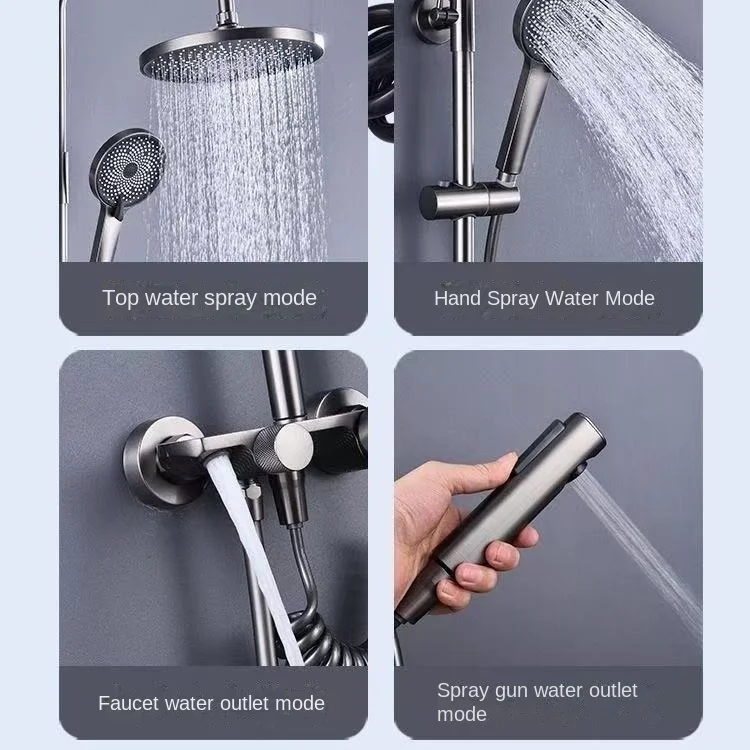 ชุดฝักบัว/ 59A ตัวเครื่องทำจากทองแดงอย่างดี 4 รูปแบบการจ่ายน้ำ และฟังก์ชั่นเพิ่มแรงดันอากาศ ฝักบัวพร้อมหัวฉีดแบบสเปรย์ด้านบน