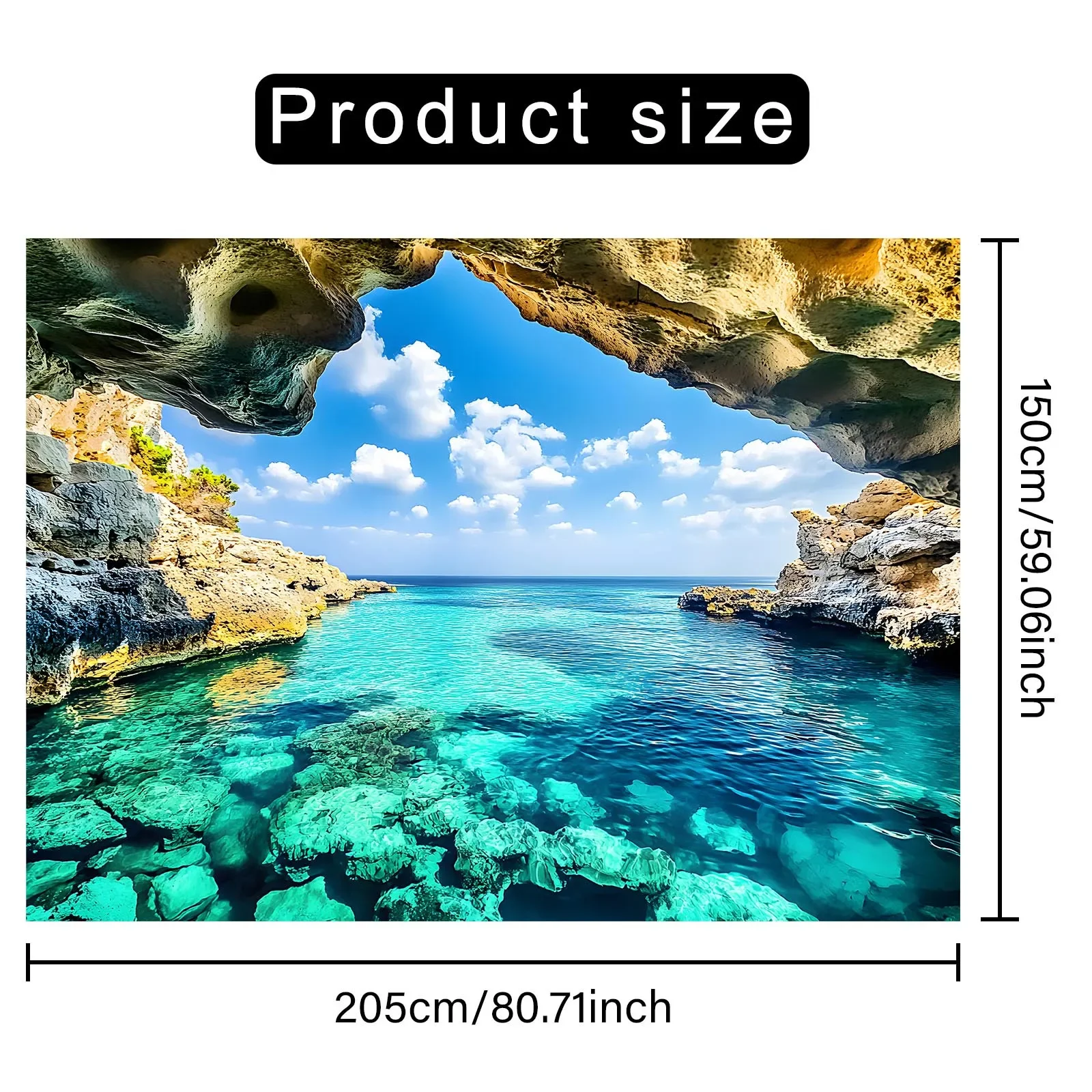 قطعة واحدة من لافتة خلفية عرض كهف البحر من البوليستر، ديكور حائط متعدد الاستخدامات لكشك الصور والحفلات للاستخدام الداخلي والخارجي، لا