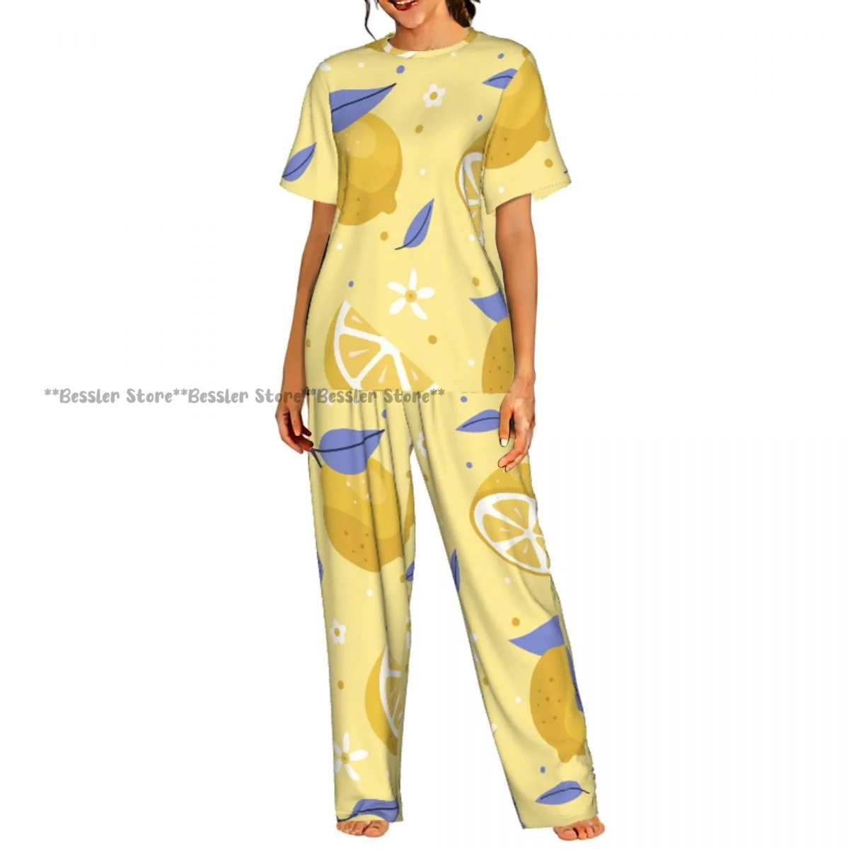 

Women's Comfort Pajamas Women's Cute Sliced Lemons Short Sleeve Set Sleepwear