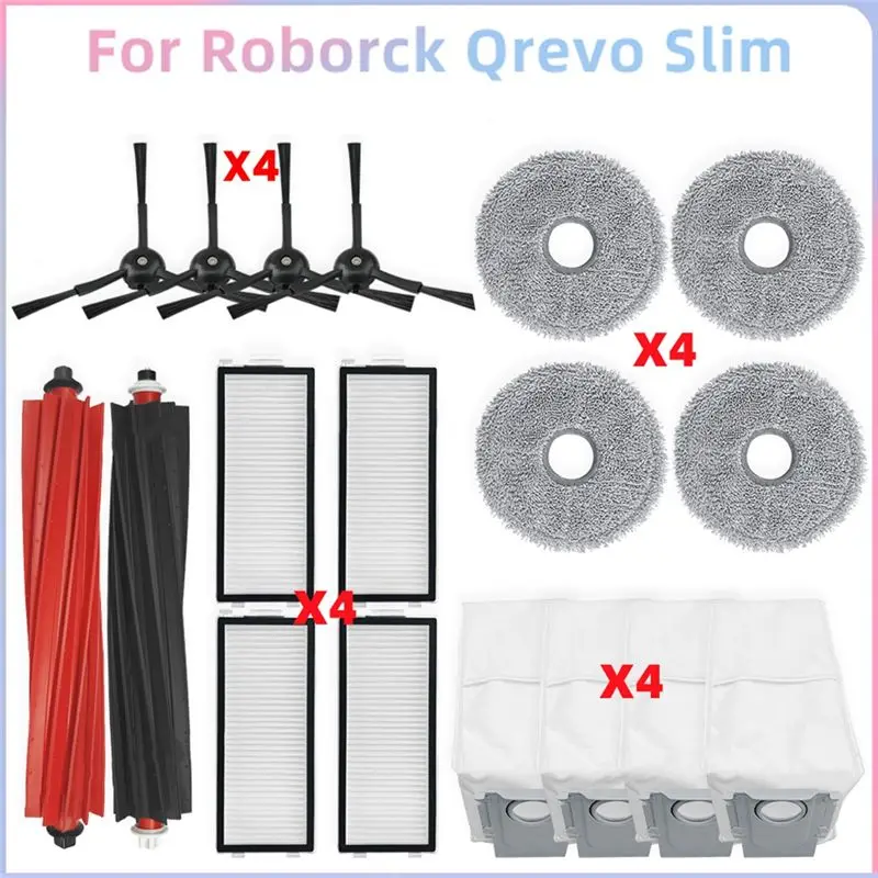 

A88E-For Roborock Qrevo Slim Vacuum Replacement Parts Main Roller Side Brush Hepa Filter Mop Cloth Dust Bag Accessories