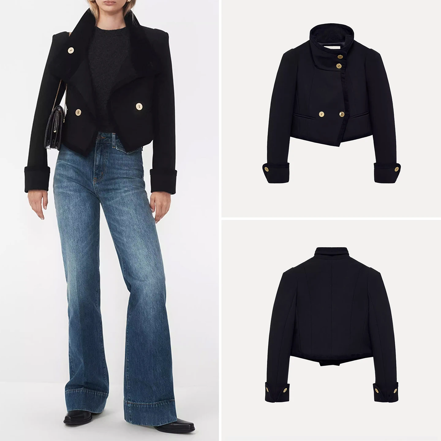 

Faionable Long Sve High Collar Button Decorated ort Outerwear for Women Winter 2025 Youth Stand Fit Z Brand