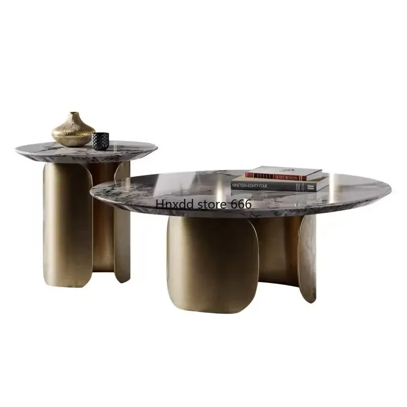 

Italian light luxury round marble coffee table simple marble