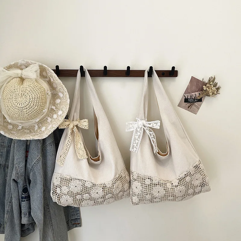 

Sweet Lace Tote Bags for Women Shoulder Bag Butterfly Bow Versatile Armpit Bag Purse and Handbags Class Bags for Girl Сумка Sac