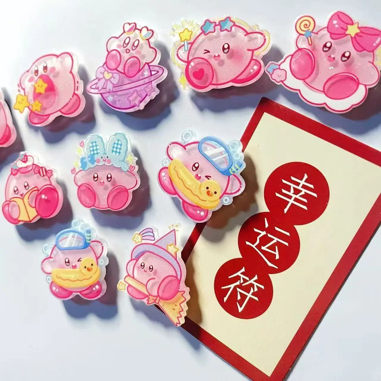 Cute Kirby Irregular Acrylic Fridge Magnet Pegboard Magnetic Attraction Decoration Cartoon Anime Peripheral Creativity Decorate view 3