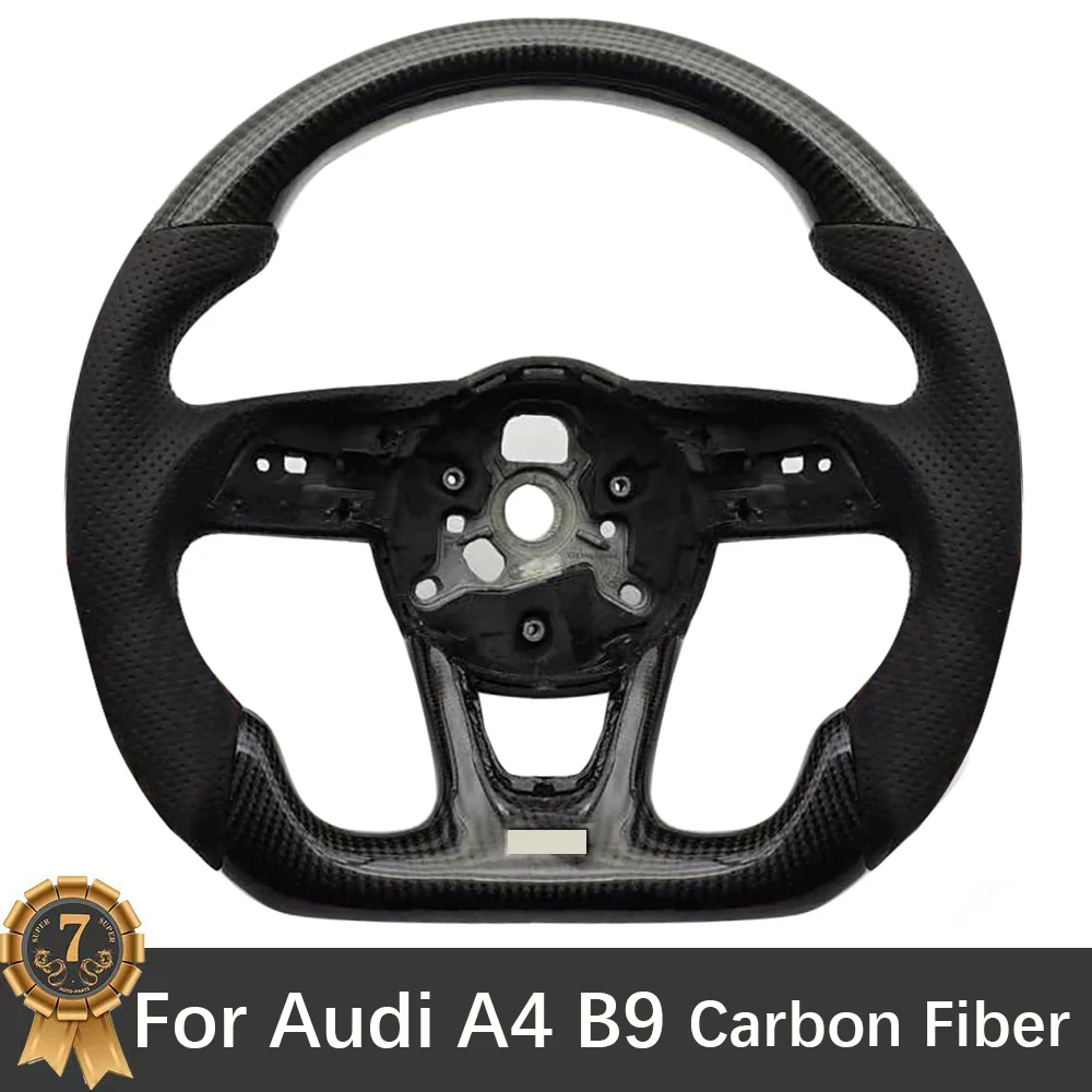 For Audi A4 B9 Black Carbon Fiber Steering Wheel With S Logo Accessories Attachments