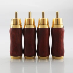 New 4pcs 3u Gold Plated Red Sandalwood RCA Plug Rosewood Red Sandalwood Audio Plug hi end Gold RCA Connector