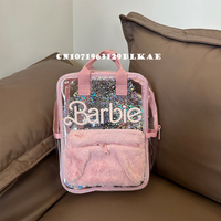 Transparent Backpack Montage Splicing Fashion Woman Handbag Pink Plush  New Mini Schoolbag Travel Supplies Storage Bag Gift Bags