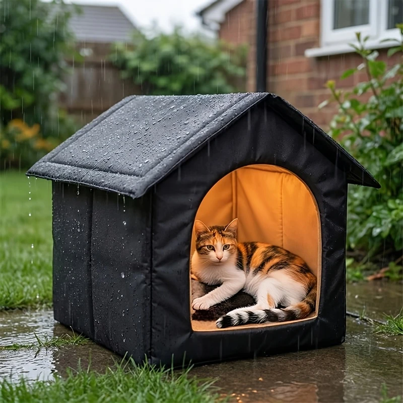 Wasserdichtes Katzenhaus für den Außenbereich, faltbares Katzenbett, Haustierunterstand, warmes, isoliertes kleines Hundehaus für draußen und drinnen, für streunende kleine Welpen – Detail 6