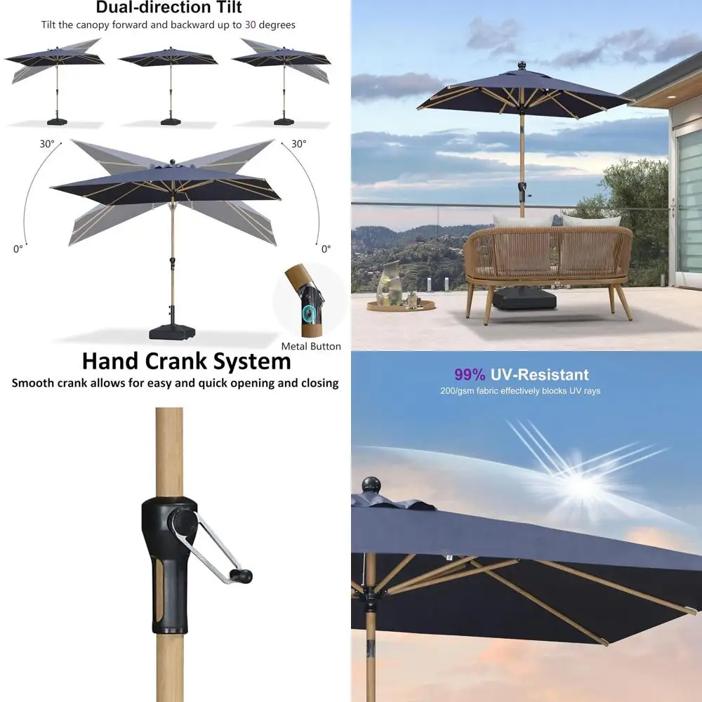 

Темно-синий зонт для патио с 8 ребрами, ручным приводом и кнопочным механизмом, 4x6 футов, для использования на улице, на пляже и у бассейна