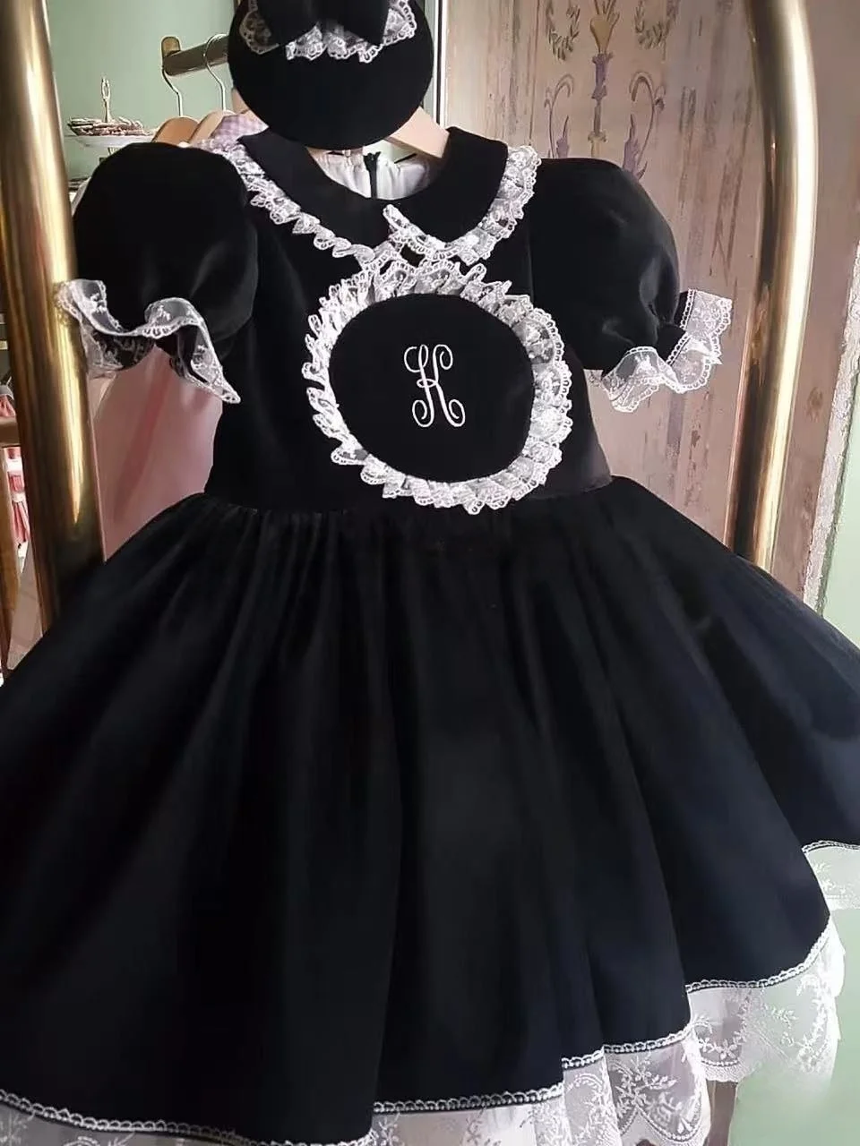 

0-12Y Baby Girl Autumn Letter Customized Black Velvet Dress for Party Birthday Holiday Photography C295