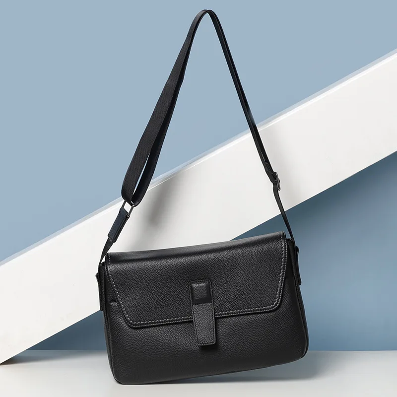 

Мужская сумка через плечо из натуральной кожи, большая вместительная повседневная сумка через плечо из воловьей кожи с верхним зерном