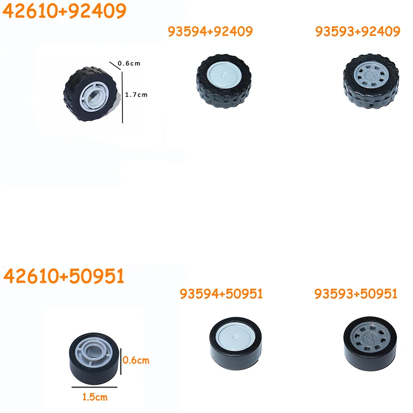 93593 93594 42610 50951 92409 Technische Band Wiel Cross Hole Set Auto Vrachtwagen Wielen Hub Bricks MOC Motorfiets Bouwstenen speelgoed
