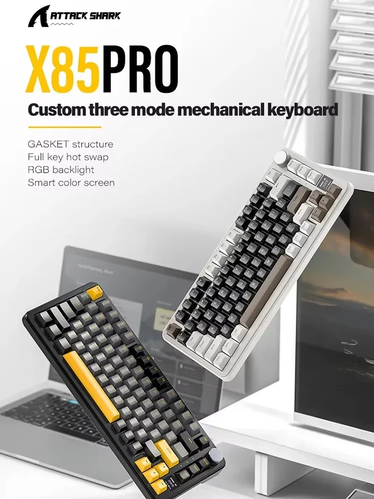 لوحة مفاتيح ميكانيكية Attack Shark X85 Pro ثلاثية الوضع لاسلكية تعمل بالبلوتوث مخصصة قابلة للتبديل السريع مع شاشة عرض لألعاب الرياضات الإلكترونية #1