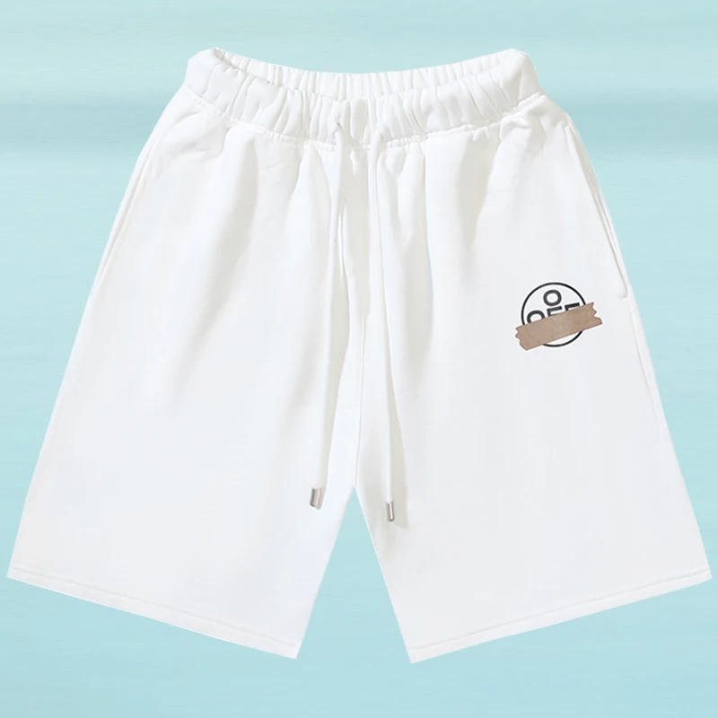Тяжелые модные брендовые шорты с бронзовой резиновой полосой OW, свободные мужские и женские спортивные штаны, БЕЛЫЕ повседневные шорты из чистого хлопка