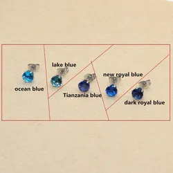 316L Stainless Steel Ocean Tanzania Lake Royal Blue colors 6mm Round Zircon Stud Earrings No Fade Allergy Free Brief Jewelry
