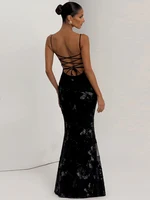 Nibber Elegant Flower Embroidery Maxi Dress Women Low-Neck Cross Bandage Backless Summer Street Trend Skinny Holiday Vestidos - Image 5