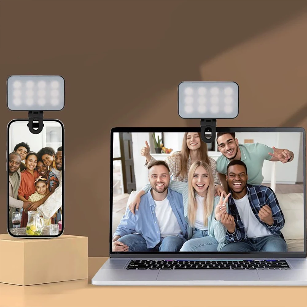 

F2 Mini Selfie Fill Light 3 Modes Adjustable Brightness Portable Rechargeable Clip On For Phone Laptop Tablet Meeting Make Up