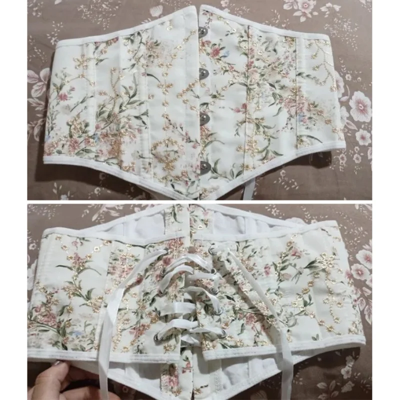 Mode XS Blume Gedruckt Korsett Mit Muster Schwarz Kurze Taille Korsett Für Frauen Body Shaper Bauch Unterbrust Korset Outfit Kleid