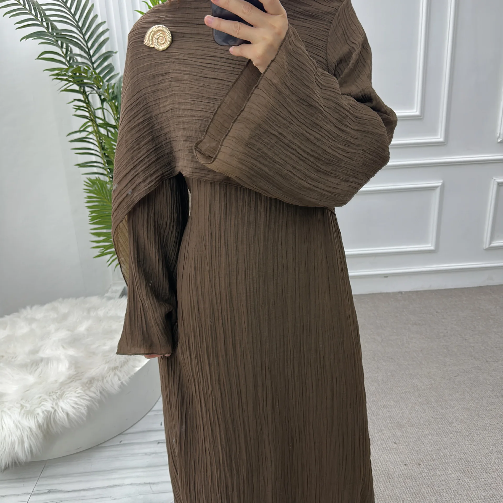Solid Color Modest Muslim Dresses for Woman Abaya Dubai Luxury Pleated Shawl Gown Party Long Dress Islamic Clothing Eid Abayas