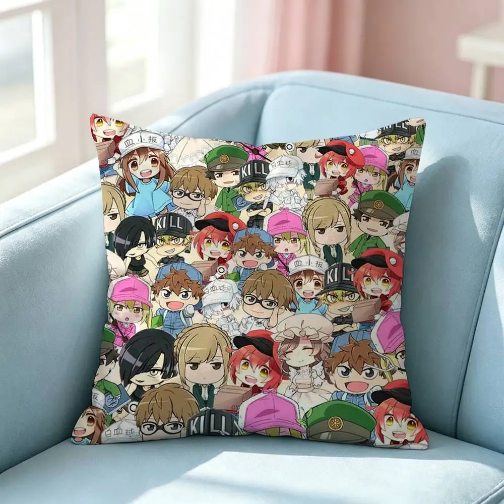 Anime Cells at W-Work Square Double-Sided printed Pillow Case Bedroom Bedside Pillow Sofa Cushion Cover