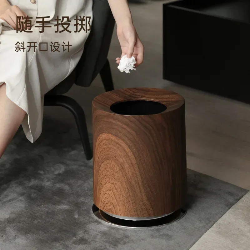 Large Trash Can Household High-end Bedroom Living Room Bathroom Trash Can Creative Imitation Wood Grain Double Bucket Trash Can