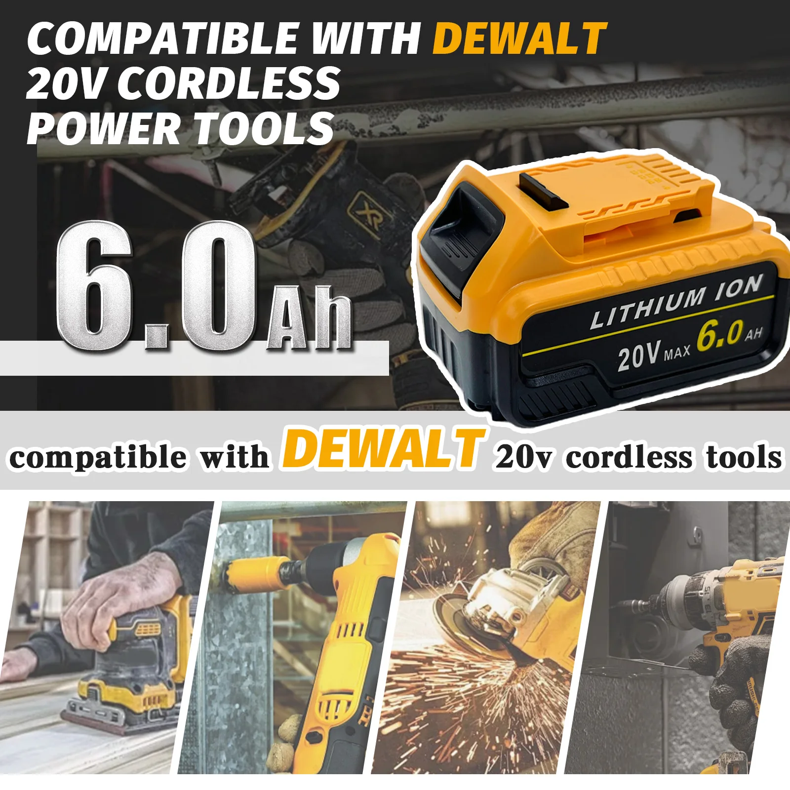 8 Pak pengganti baterai Li-Ion 6000 mAh DCB205 ditingkatkan untuk baterai MAX 20V DeWALT, untuk alat listrik tanpa kabel seri DeWALT