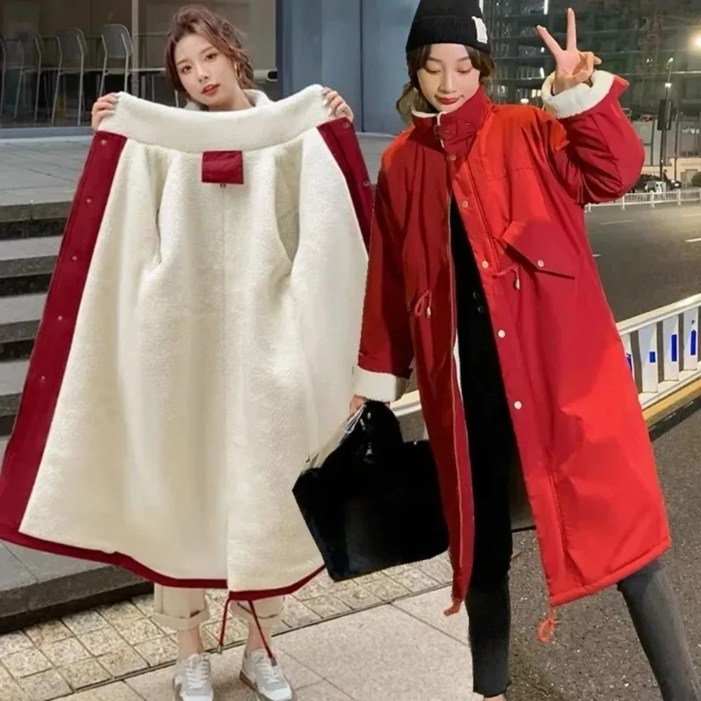 

2025 Women Medium Long Styles Parka Jacket Ladies Work Clothes Puffer Outerwear Autumn Winter Female Zipper Down Cotton Top Coat