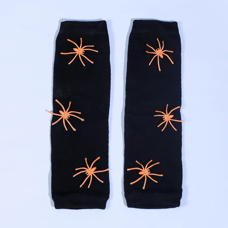 قفازات جديدة للهالوين نصف إصبع مخططة بفيونكة عنكبوتية مزخرفة وأكمام دافئة للنساء وأكمام مكشوفة للأصابع #6