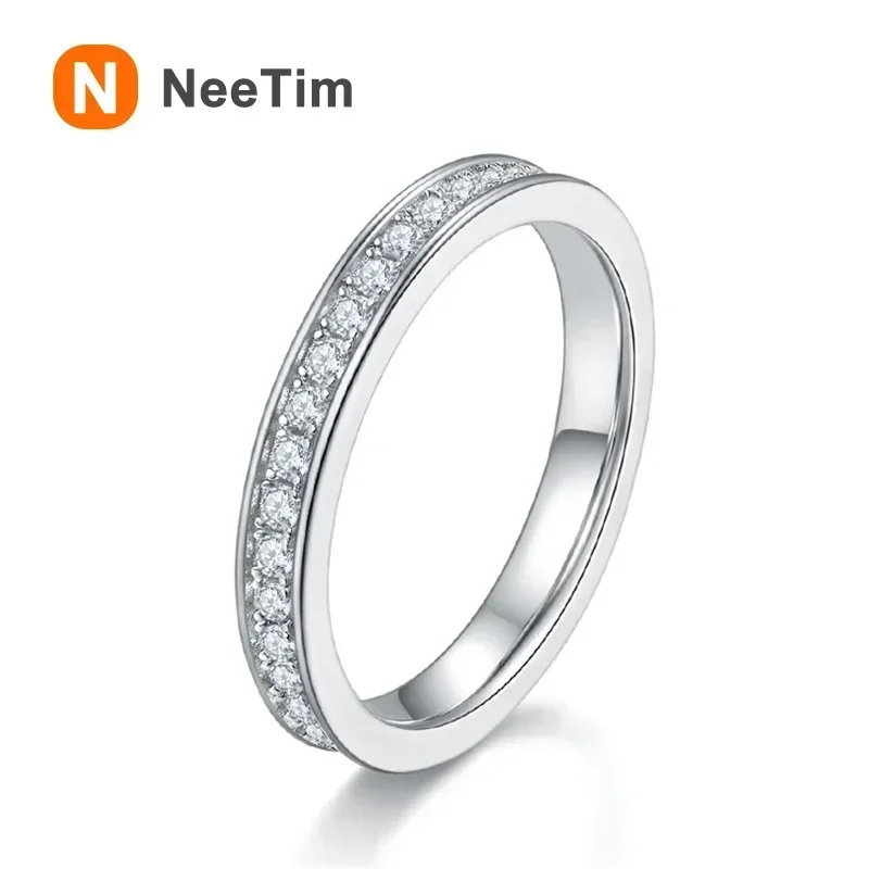 NeeTim Full Moissanite Diamond Rings 100% 925 Sterling Silver with 18K Gold Plated Band Wedding Ring Party Jewelry for Women