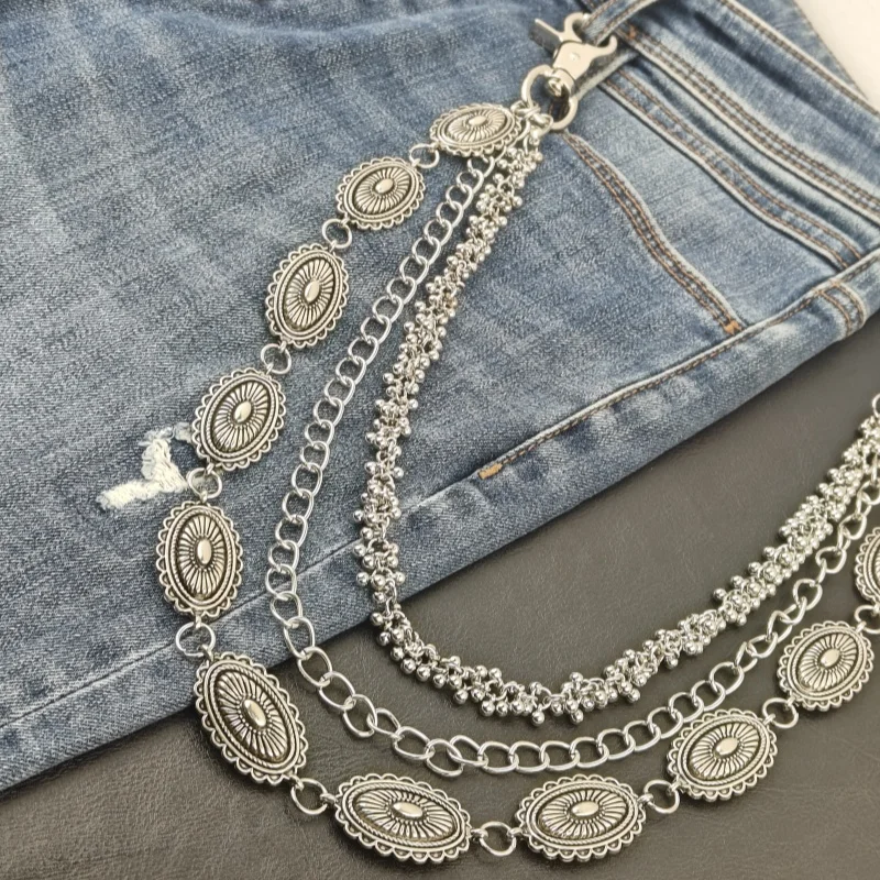 2025 New Model Retro Pants Chain Trendy Men And Hot Girls One\'s Waist Luxury Accessories Three Layers Hip Hop Jewelry Key Chain
